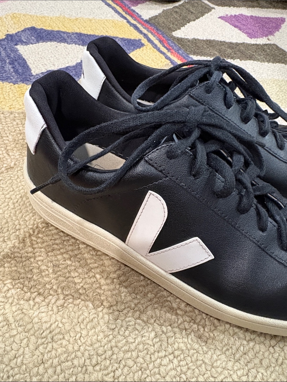 Veja Men's Black Sneakers with White Accents 11.5
